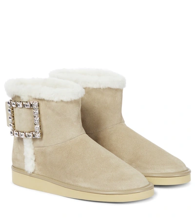 Roger Vivier Winter Viv' Strass Suede And Shearling Ankle Boots In Mixed Colours