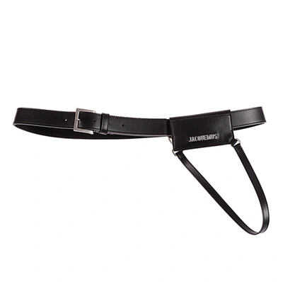 Jacquemus Leather Card Holder Belt In Black
