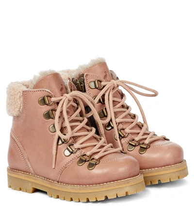 Petit Nord Kids' Shearling-trimmed Leather Ankle Boots In Pink