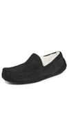 Ugg Ascot 1101110-blk Moccasin Mens Us 7 Black Suede Wool Slip On Slipper Dwa626 In Black