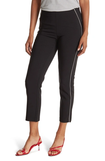 Adrianna Papell Contrast Piping Pull-on Pants In Black/ivory