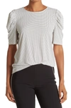 Adrianna Papell Polka Dot Crepe Pleated Knit Top In Ivory/black Small Dot