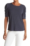 Adrianna Papell Polka Dot Crepe Pleated Knit Top In Navy/ivory Small Dot