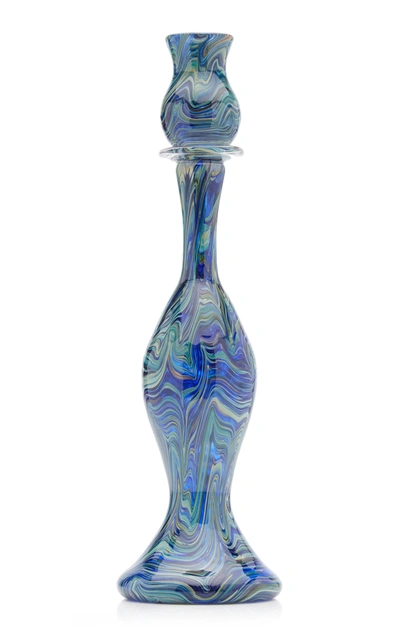 Moda Domus Calcedonio Glass Candlestick In Blue