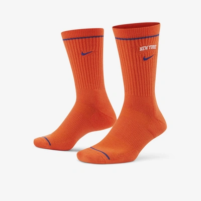 Nike New York Knicks Courtside  Nba Crew Socks In Brilliant Orange,rush Blue