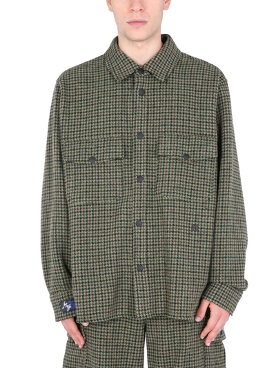 Msgm Checkered Wool Shirt With Classic Collar In Multi