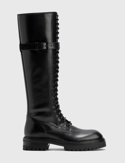 Ann Demeulemeester Alec Lace-up Leather Knee Boots In Black
