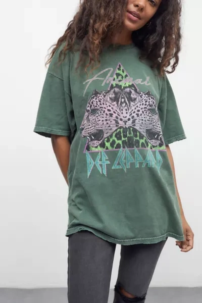 Urban Outfitters Def Leppard Double Animal T-shirt Dress In Dark Green