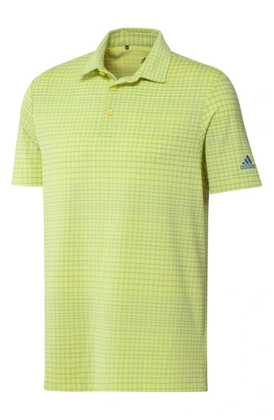 Adidas Golf Ultimate365 Plaid Performance Polo In Yellow/ Focus Blue