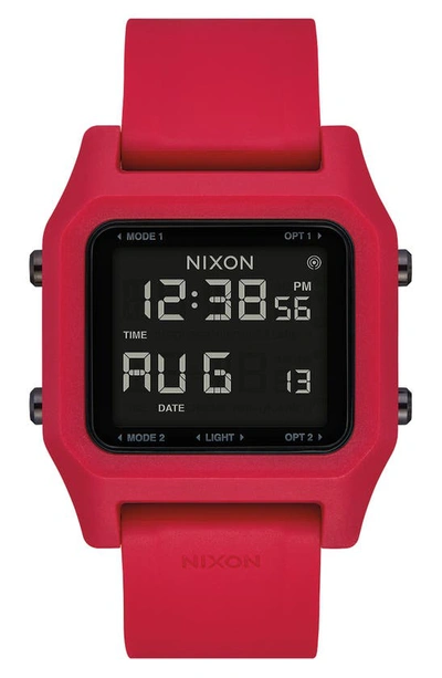 Nixon Staple Digital Rubber Strap Watch In Red