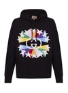 Gucci Interlocking G Star Burst Print Cotton Sweatshirt In Nero