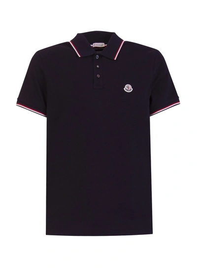 Moncler Logo-appliqué Short-sleeved Polo Shirt In Blue