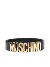 Moschino Logo Belt With Gold-tone Hardware In Black Gold