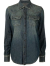 Saint Laurent Deep Washed-blue Press-stud Denim Shirt In Denim