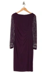 Marina Beaded Long Sleeve Sheath Dress In Eggpln