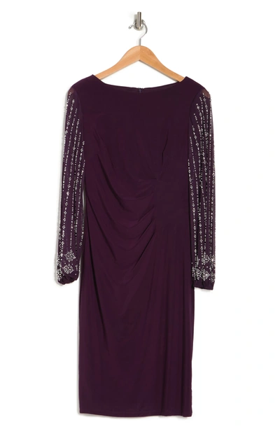 Marina Beaded Long Sleeve Sheath Dress In Eggpln
