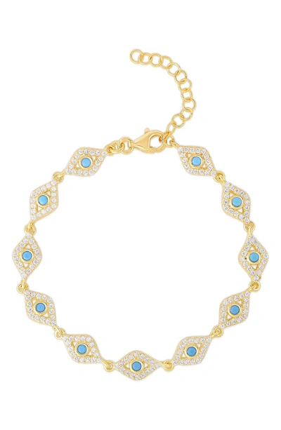 Sphera Milano 14k Gold Vermeil Pave Cz Evil Eye Station Bracelet In Yellow Gold