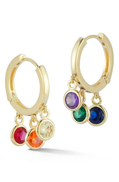 Sphera Milano 14k Gold Vermeil Rainbow Cz Charm Huggie Earrings In Yellow Gold
