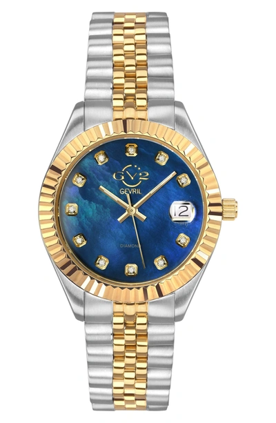 Gevril Gv2 Naples Two-tone Diamond Quartz Bracelet Watch, 34mm In Two Toned Ss Ipyg