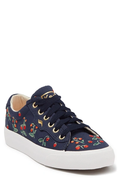 Keds X Rifle Paper Crew Kick Mini Strawberries Embroidered