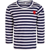 COMME DES GARÇONS PLAY WHITE AND BLUE STRIPED T-SHIRT WITH HEART FOR KIDS,AZ-T509 P1T509