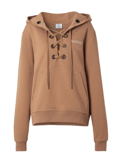 Burberry Brown Lace-up 'horseferry' Hoodie In Beige,brown