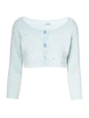 Miu Miu Diamante Embroidered Mohair-knit Cropped Cardigan In Blue