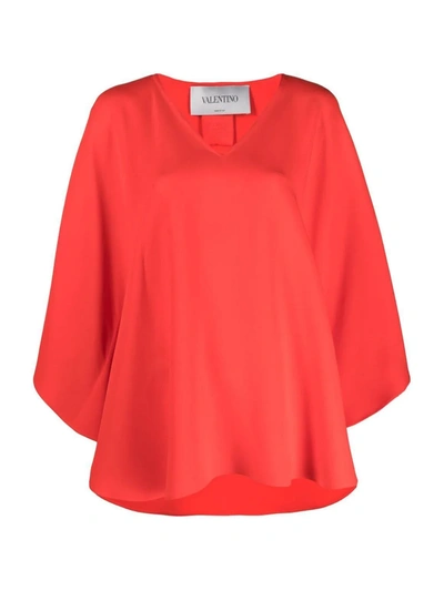 Valentino Cape-effect Blouse In Red
