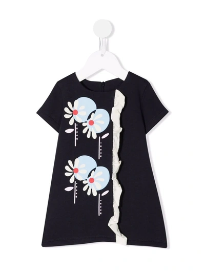 Marni Babies' Floral Graphic-print T-shirt Dress In Black