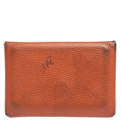 Pre-owned Hermes Hermès Orange Epsom Leather Calvi Card Holder