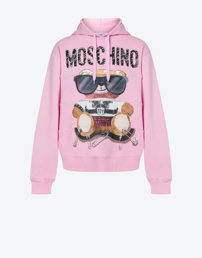 Moschino Mixed Teddy Bear Hoodie In Pink