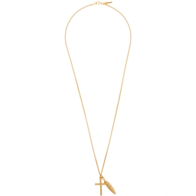 Emanuele Bicocchi Gold Feather & Cross Necklace