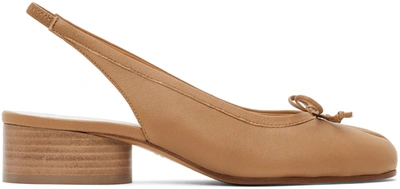 Maison Margiela 30mm Tabi Leather Slingback Ballerinas In Beige