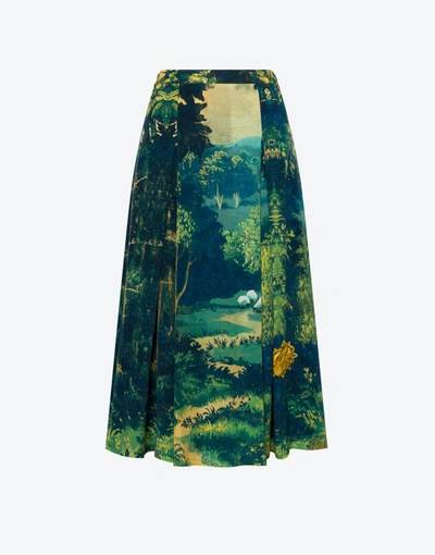 Boutique Moschino Landscape Silk And Viscose Skirt In Green