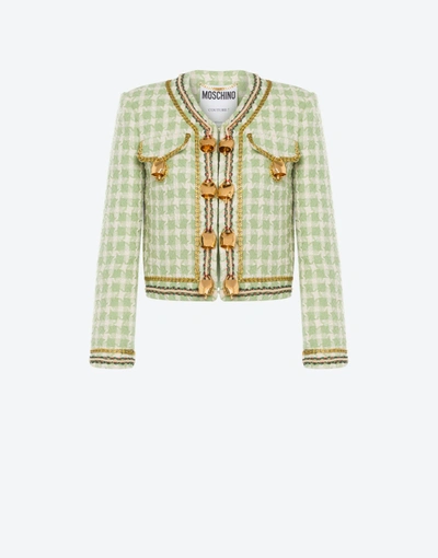 Moschino Cowbells Two-tone Tweed Jacket In Light Green