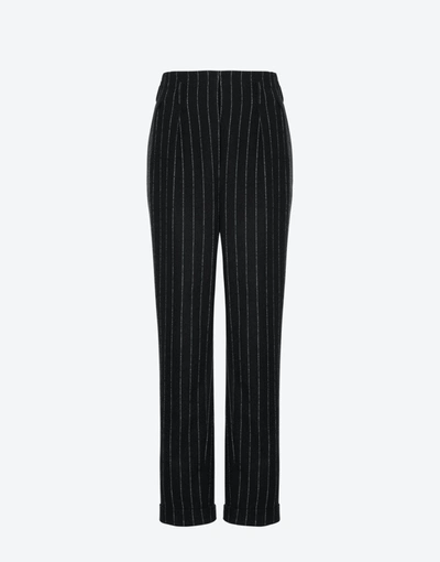 Moschino Stretch Wool Pinstripe Trousers In Black