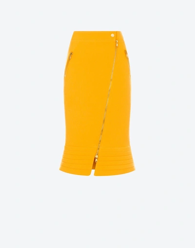 Moschino Couture Biker Wool Crepe Skirt In Saffron Yellow