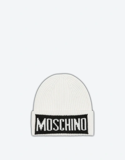 Moschino Knit Hat With Logo In White