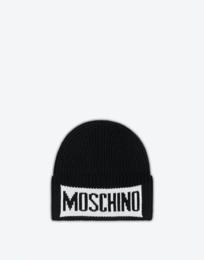 Moschino Knit Hat With Logo In White