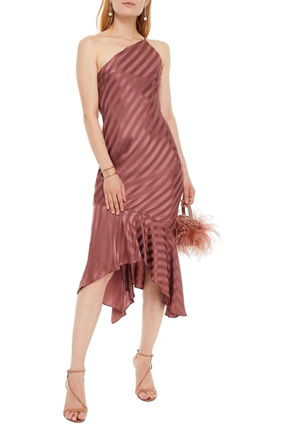 Michelle Mason One-shoulder Asymmetric Striped Silk-satin Jacquard Dress