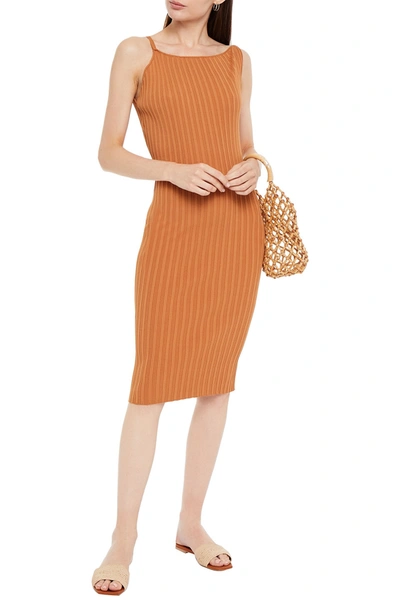 Michelle Mason Ribbed-knit Midi Dress In Brown
