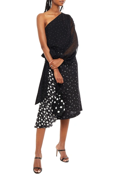 Michelle Mason One-shoulder Leopard-print Silk-chiffon Top In Black