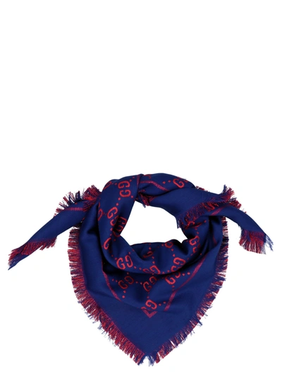 Gucci Kids' Logo Jacquard Cotton Blend Scarf In Blue