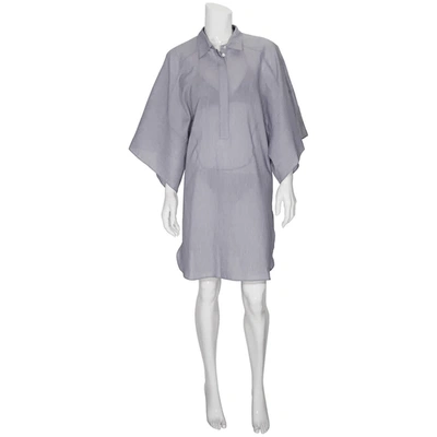 Burberry Ladies Navy/white Collar Detail Cotton Silk Swimsuit Cover-up In Blue,white