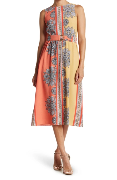 Gabby Skye Sleeveless Belted Midi Dress In Melon gold ModeSens