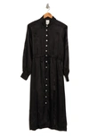 Cinq À Sept Joyce Long Sleeve Midi Shirtdress In Black