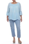 Boho Me Smocked Bell Sleeve Blouse In Cool Blue