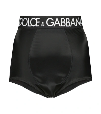 Dolce & Gabbana Logo弹力缎布高腰三角裤 In 黑色