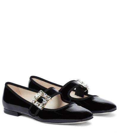 Roger Vivier Très Vivier Strass Babies Crystal-embellished Patent-leather Ballet Flats In Black