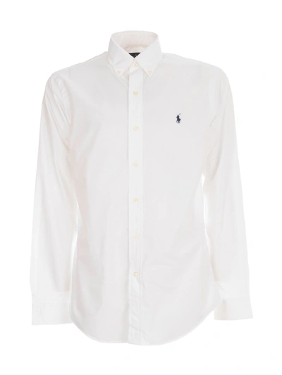 Polo Ralph Lauren Logo Embroidered Long Sleeved Shirt In White